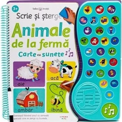 Scrie si sterge. Animale de la ferma. Carte cu sunete - Collective